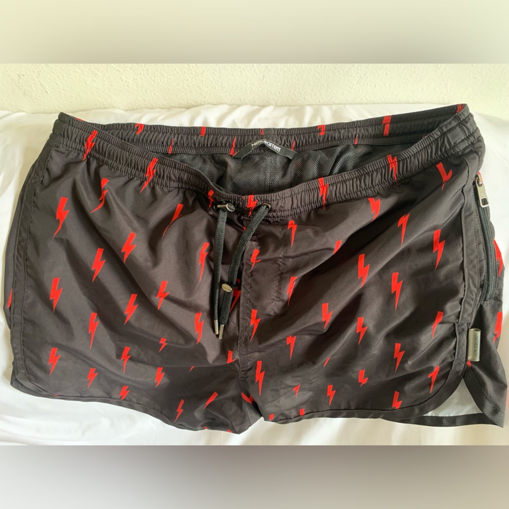 Neil Barrett Black Red Lightning Bolt Shorts Swim Trunks Men’s Small Short